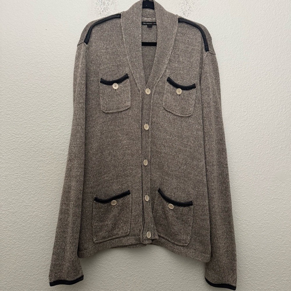 John Varvatos Linen Blend 4 Pocket Cardigan Sweater Brown Men's Size XL